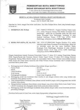 Berita Acara Serah terima kendaraan BA 66 L