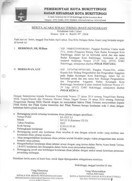 Berita acara serah terima kendaraan ba4521L Dermawan