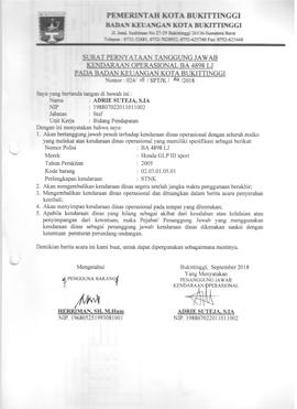 Surat Pernyataan Tanggung jawab Kendaraan Operasional BA4898lj