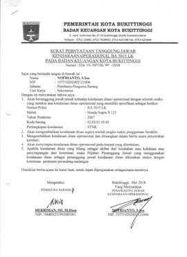 Surat Pernyataan Tanggung jawab Kendaraan Operasional BA45015LK