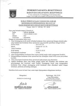 Surat Pernyataan Tanggung jawab Kendaraan Operasional BA6147LH