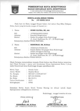 Berita acara serahterima kendaraan BA3315L