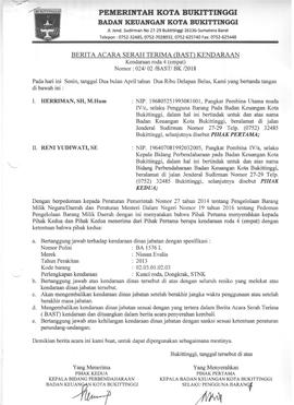 Berita Acara Serah terima kendaraan BA 1576 L
