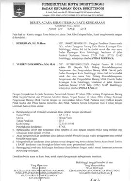 Berita Acara Serah Terima Kendaraan BA 3312L