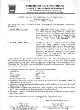 Berita acara serah terima kendaraan BA 4727 LV Rini Eka