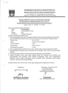Surat Pernyataan Tanggung jawab Kendaraan Operasional BA5370LP