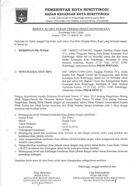 Berita Acara Serah terima kendaraan BA 3309 L