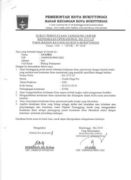Surat Pernyataan Tanggung jawab Kendaraan Operasional BA5275 LP