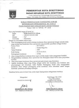 Surat Pernyataan Tanggung jawab Kendaraan Operasional BA4358LI