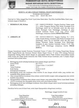 Berita acara serah terima (BAST) Kendaraan Amrion BA1574