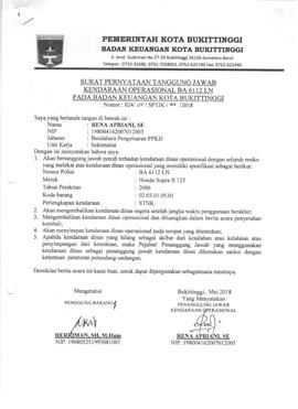 Surat Pernyataan Tanggung jawab Kendaraan Operasional BA6112LN