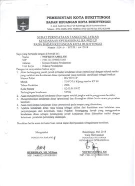 Surat Pernyataan Tanggung jawab Kendaraan Operasional BA9923LP