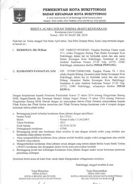 Berita Acara Serah terima kendaraan BA 1574 L