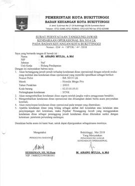 Surat Pernyataan Tanggungjawab Pemakaian Kendaraan 5043 LJ