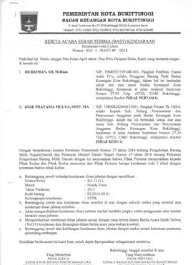 Berita acara serah terima kendaraan ba3313L Egie Pratama