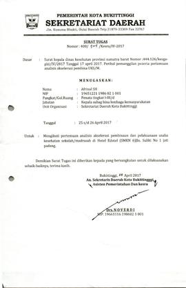 Surat Tugas Pertemuan Analisis Aselerasi Pembina UKS/M