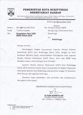 Permintaan Data LKIP SKPD Tahun 2016