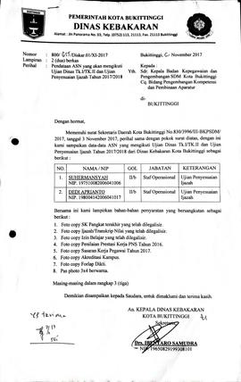 29. Pendataan ASN yang akan mengikuti ujian dinas Tk. I/ Tk. II dan Ujian Penyesuaian Ijazah Tahu...