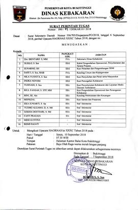 21. Surat Tugas mengikuti upacara HAORNAS ke XXXC Tahun 2018