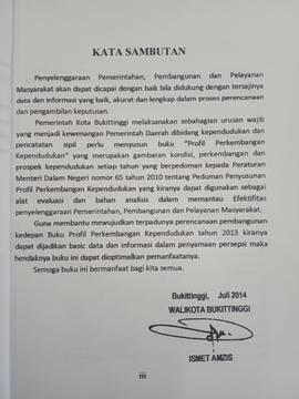 Khazanah arsip Kata Sambutan oleh Walikota Bukittinggi