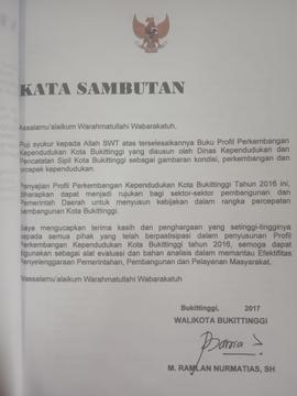 Khazanah arsip Kata Sambutan Oleh Walikota Bukittinggi.