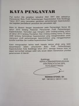 Khazanah arsip  Kata Pengantar oleh Kepala Dinas Kependudukan dan Pencatatan Sipil, Bapak Ridwan Efendi, SH