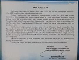 Kata Pengantar  Data Agregat Kependudukan Kota Bukittinggi Semester II tahun 2017