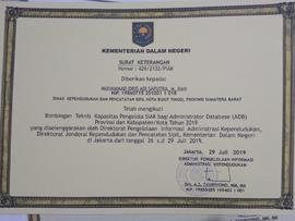 khazanah arsip foto, Piagam  Bimtek Peningkatan Kapasitas Administrator Database Kependudukan.