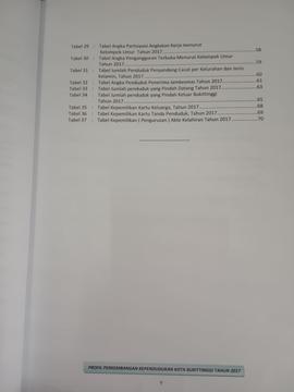 Khazanah arsip  halaman kedua Daftar Tabel.Profil Perkembangan Kependudukan Kota Bukittinggi Tahun 2017.
