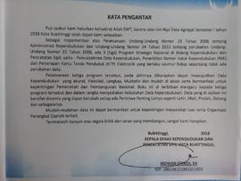 Lembaran Kata Pengantar Data Agregat Kependudukan Kota Bukittinggi Semester I tahun 2018
