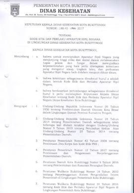 Khazanah Arsip Keputusan Kepala Dinas Kesehatan Kota Bukittinggi tentang Kode Etik dan Perilaku A...