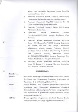 Khazanah Arsip Keputusan Kepala Dinas Kesehatan Kota Bukittinggi tentang Tenaga Apoteker Puskesma...