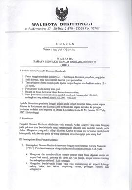 Khazanah Arsip Edaran Walikota Bukittinggi tentang Waspada Bahaya Penyakit Demam Berdarah Dengue ...