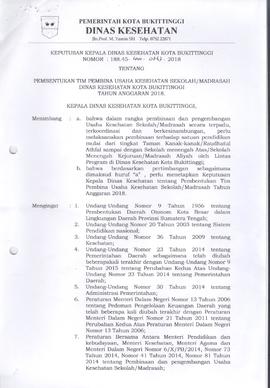 Khazanah Arsip SK Tim Pembina UKS Tahun 2018 (lembar 1)