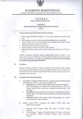 Khazanah Arsip Edaran Walikota Bukittinggi tentang Waspada Bahaya Penyakit Demam Berdarah Dengue ...