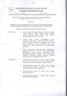 Khazanah Arsip Keputusan Kepala Dinas Kesehatan Kota Bukittinggi tentang Pembentukan Tim PMK-AB T...
