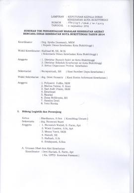 Khazanah Arsip Keputusan Kepala Dinas Kesehatan Kota Bukittinggi tentang Pembentukan Tim PMK-AB T...