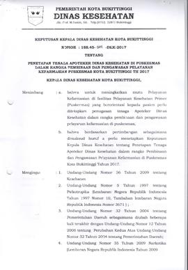 Khazanah Arsip Keputusan Kepala Dinas Kesehatan Kota Bukittinggi tentang Tenaga Apoteker Puskesma...