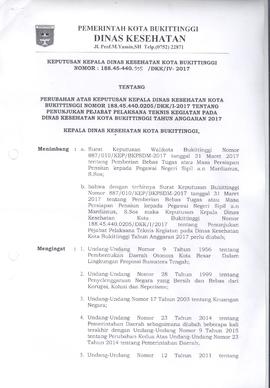 Khazanah Arsip SK Perubahan Penunjukan PPTK Tahun 2017 (lembar 1)
