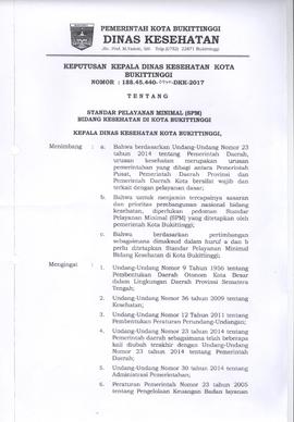Khazanah Arsip Keputusan Kepala Dinas Kesehatan Kota Bukittinggi tentang SPM Bidang Kesehatan Tah...