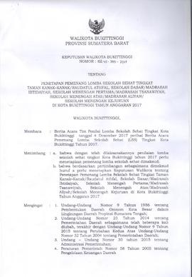 Khazanah Arsip SK Pemenang Lomba Sekolah Sehat di Kota Bukittinggi 2017 ( lembar 1 )
