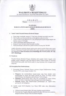 Khazanah Arsip Edaran Walikota Bukittinggi tentang Waspada Bahaya Penyakit Demam Berdarah Dengue ...