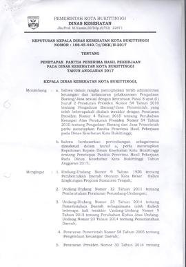 Khazanah Arsip SK Penetapan Panitia Penerima Hasil Pekerjaan pada Dinas Kesehatan Kota Bukittingg...
