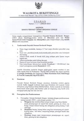 Khazanah Arsip Edaran Walikota Bukittinggi tentang Waspada Bahaya Penyakit Demam Berdarah Dengue ...