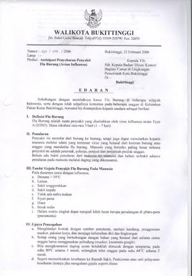 Khazanah Arsip Edaran Walikota Bukittinggi tentang Antisipasi Penyebaran Penyakit Flu Burung (Avi...