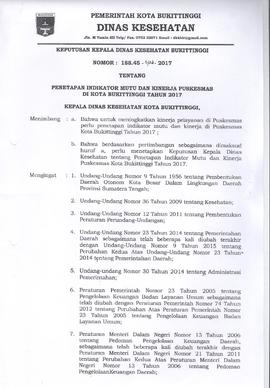 Khazanah Arsip Keputusan Kepala Dinas Kesehatan Kota Bukittinggi tentang Indikator Mutu dan Kiner...