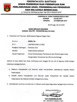 Surat Cuti ASN  an. Bedri, SH