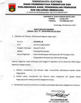 Surat Cuti ASN  an. Eviyanti,SE