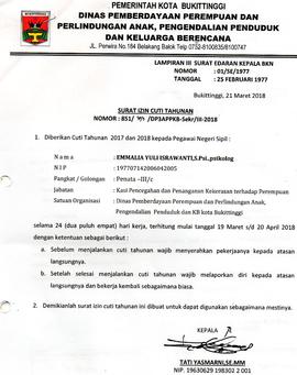 Surat Cuti ASN  an. Emmalia Yuli Israwanti, S.Psi. Psikologi selama 24 hari kerja TMT 29 Maret s/...