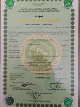 Sertifikat Label Halal Rendang Daging Uni Sofie